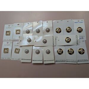 Lot of 22 JHB International Novelty Button Cards Metal Rhinestone Gold Japan Lot